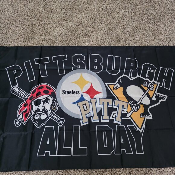 Pittsburgh All Day Flag Banner New Steelers Pirates‎ Pirates Penguins - Picture 2 of 3